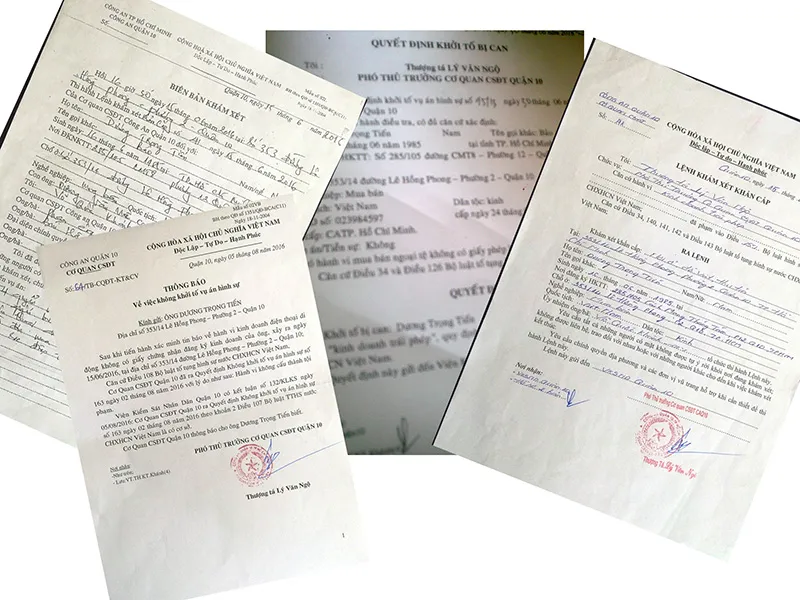 Vì buôn bán điện thoại nhưng không đăng ký kinh doanh, anh Tiến bị công an quận 10 ra quyết định khởi tố bị can